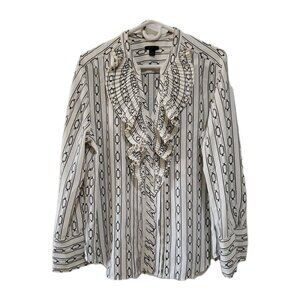 Ann Taylor Ruffled Blouse Size L  Workwear Classic Lightweight Long Sleeve